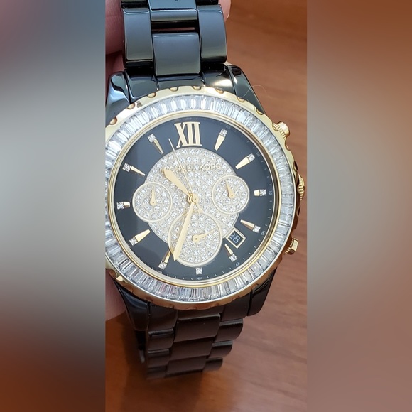 MK-5747 MICHALE KORS women’s black steel watch band with baguette cut crystals - Picture 3 of 4